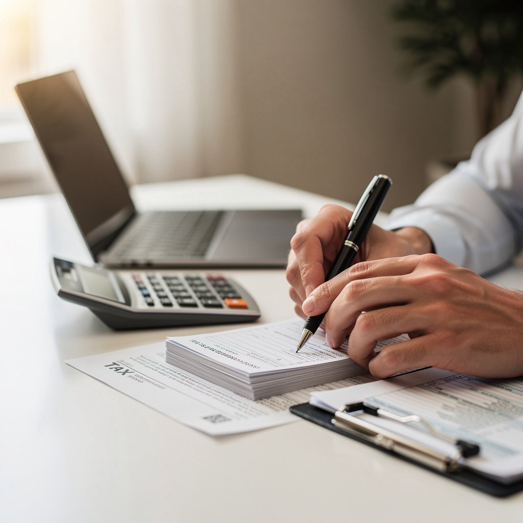 April Tax Services professional assisting a client with personal tax documents in San Diego